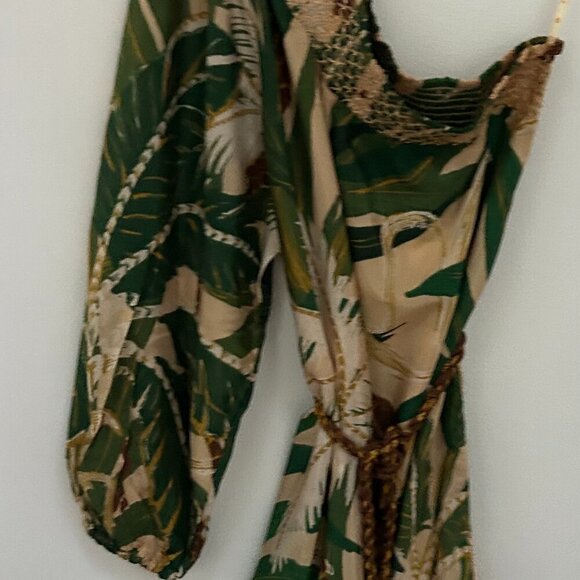 Farm Rio beige tropical isla one-shoulder jumpsuit Size M - Picture 4 of 9